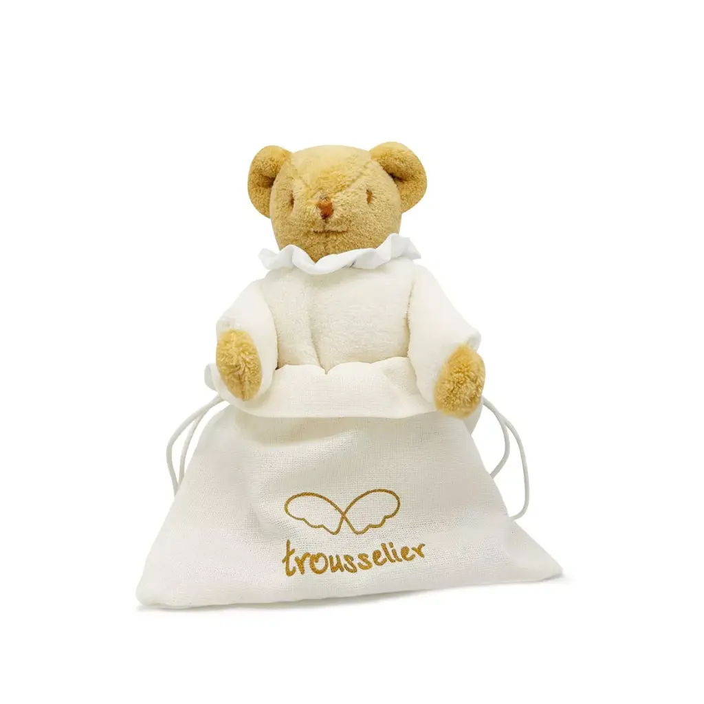 Ours Nid d'Ange Doudou avec Hochet - Coton Bio Ivoire