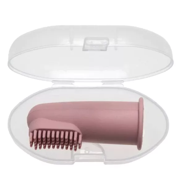 Brosse à dents en silicone avec étui - Rose poudré