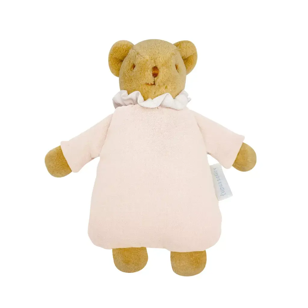 Ours Nid d'Ange Doudou avec Hochet - Coton Bio Rose Poudré
