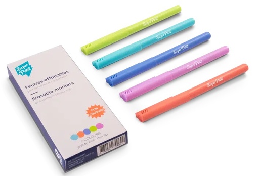 [5FINEMARKERS001] Boîte de 5 feutres effaçables pointe fine pour silicone et tableau blanc